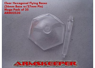 ArmsKeeper Bases: Clear Hexagonal Flying Bases (26mm Base with 27mm Pin) Mega Pack (25) 